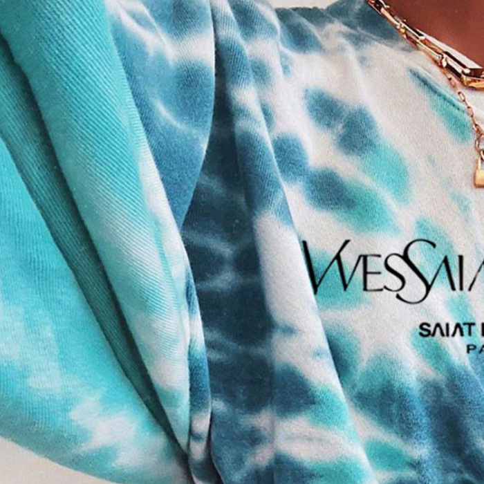 Women Fashion Tie-dye Printing Slash Neck Long Sleeve Tops Blue S-3XL
