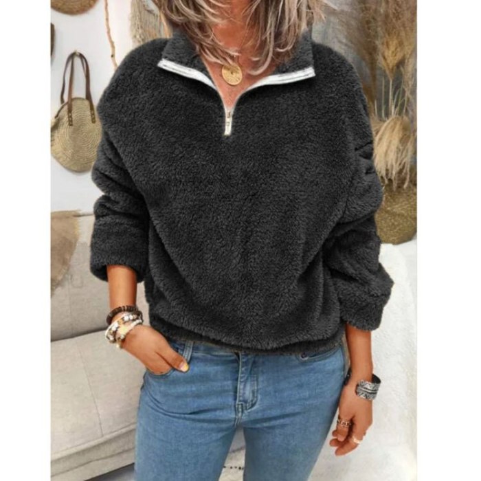 Oversized S-5XL Women's Plush Fleece Sweatshirt Coats 2021 Women Fashion Turndown Collar Long Sleeve Added Velvet Hoodie