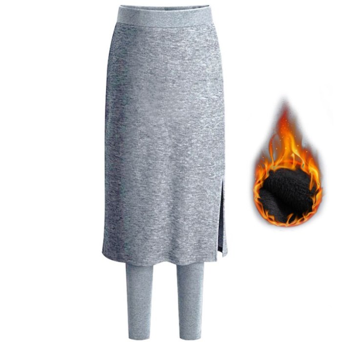 Fake Two Pieces Leggings Womens Fashion Slim-Fit Spring Autumn Plus Size  Winter Warm Fleece Long Skirt Leggings