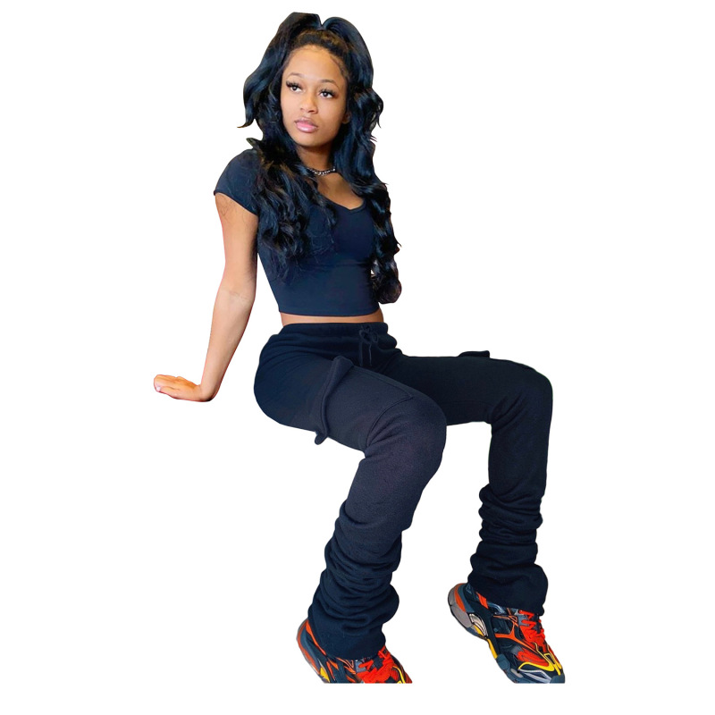 Women Solid Color Winter Drawstring Pants Black Dark Blue Gray Orange Wine Red Pink Blue S-XXL