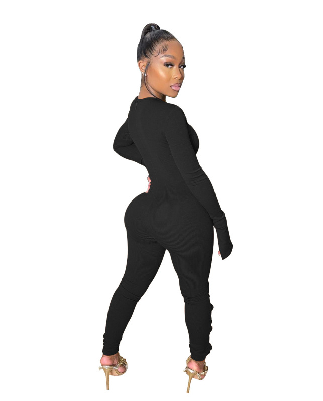 Women Solid Color Sexy Strappy Jumpsuit Black Red S-2XL