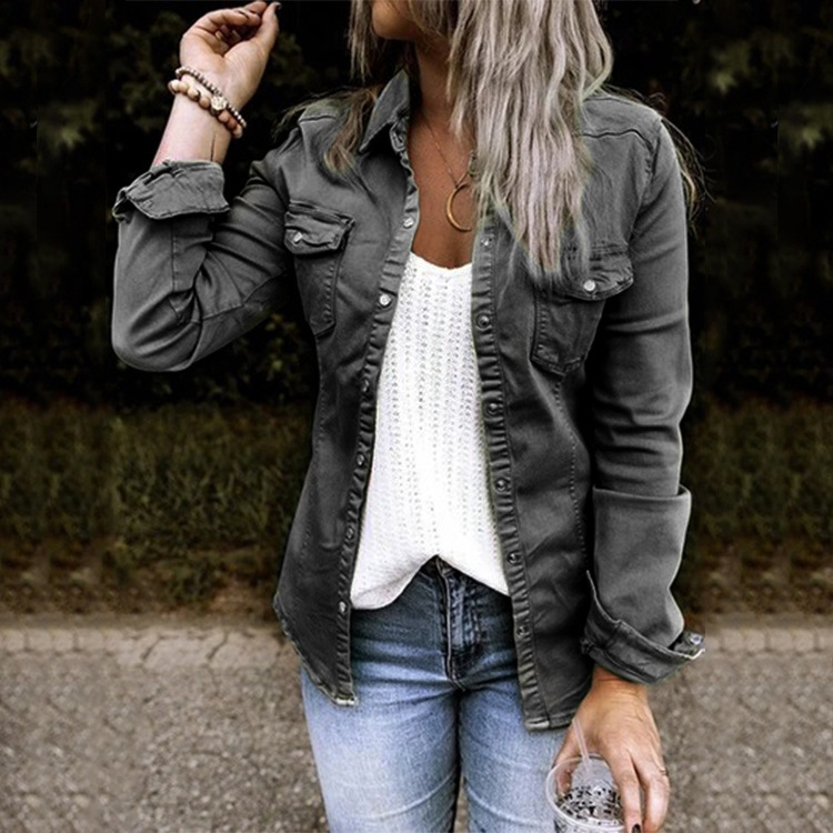 Women Solid Color Street Style Coat Gray Blue Black Green S-2XL