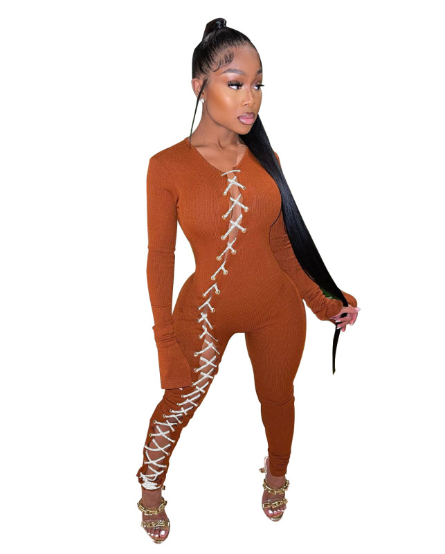 Women Solid Color Sexy Strappy Jumpsuit Black Red S-2XL