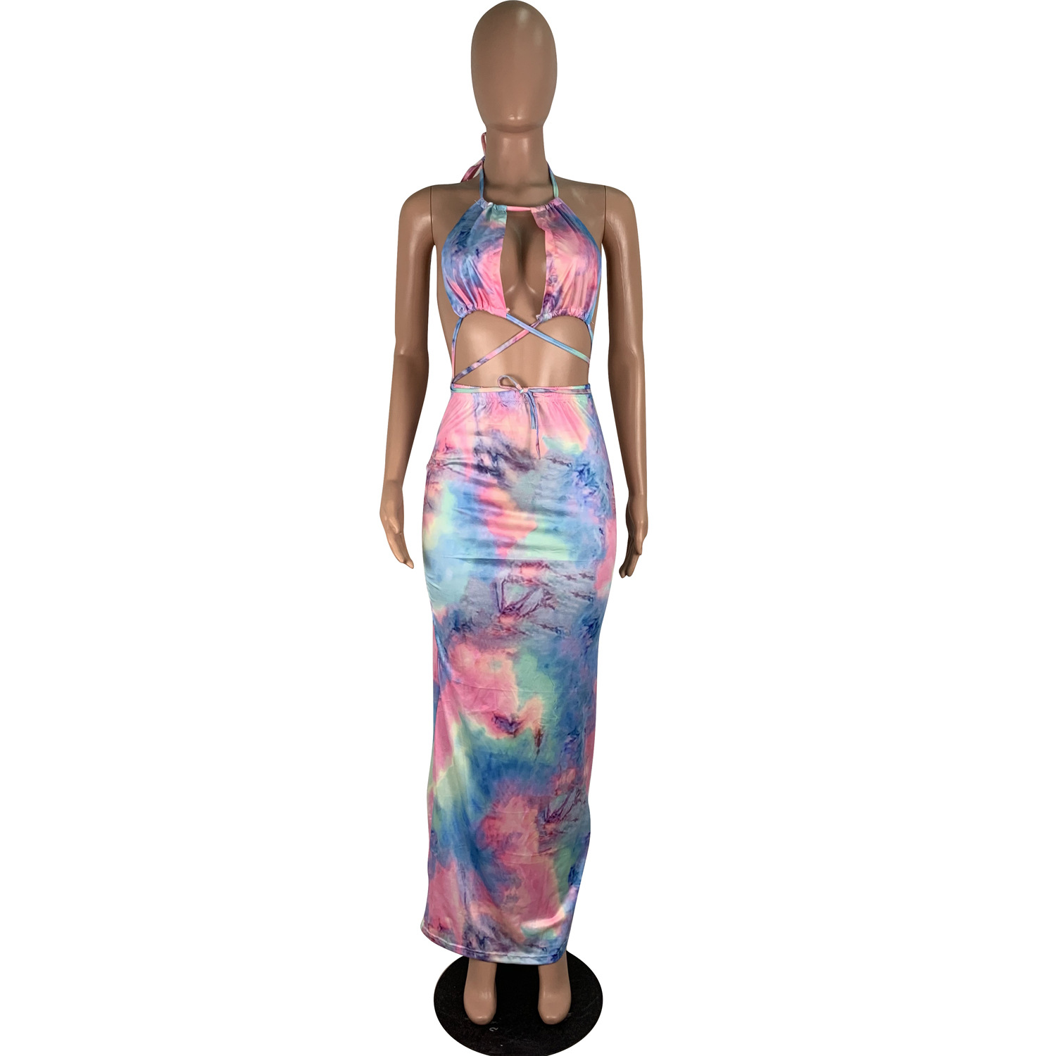 Us 837 Women Tie Dye Backless Sexy Sleeveless Strappy Summer Maxi Dress Pink S Xl