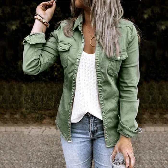 Women Solid Color Street Style Coat Gray Blue Black Green S-2XL