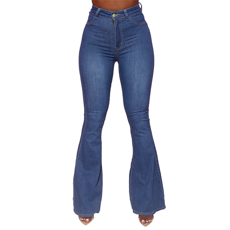 Women High Waist Slim Elasticity Boot Cut Pants White Black Blue S-3XL