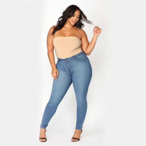 Women Plus Size Slim Jean Pants White Black Blue XL-5XL