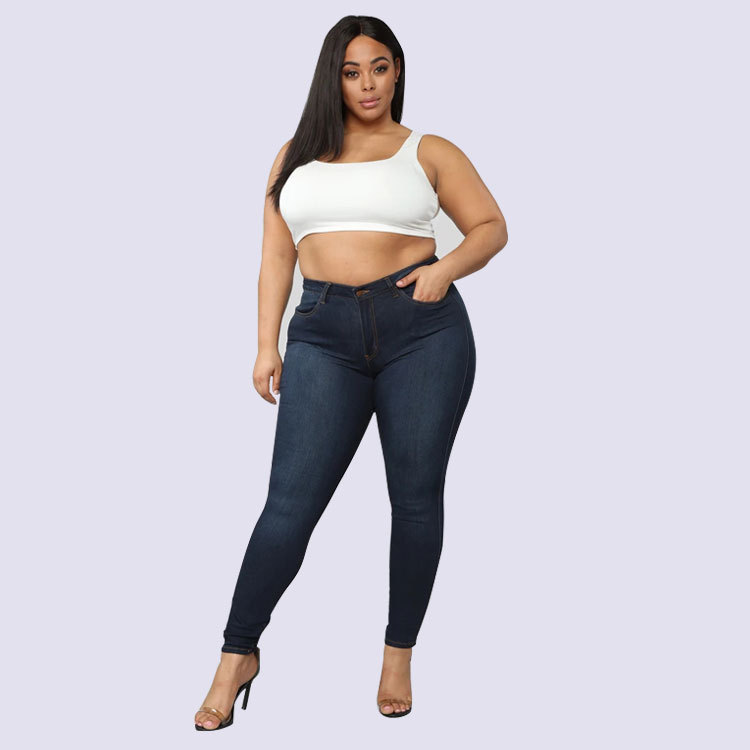 Women Plus Size Slim Jean Pants White Black Blue XL-5XL
