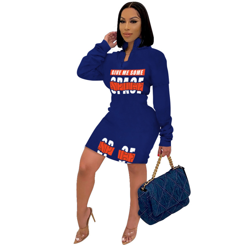 Popular Women Sporty With Zip Dress White Black Blue S-XXL