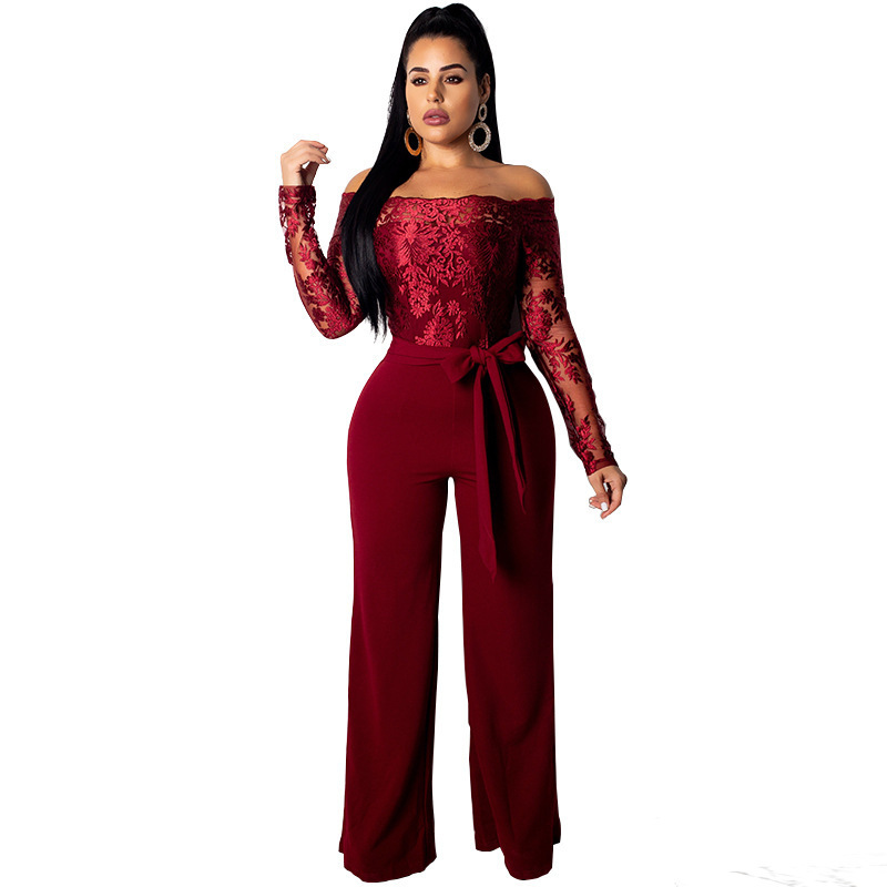 Women Casual Slash Neck Jumpsuit Black Blue S-3XL