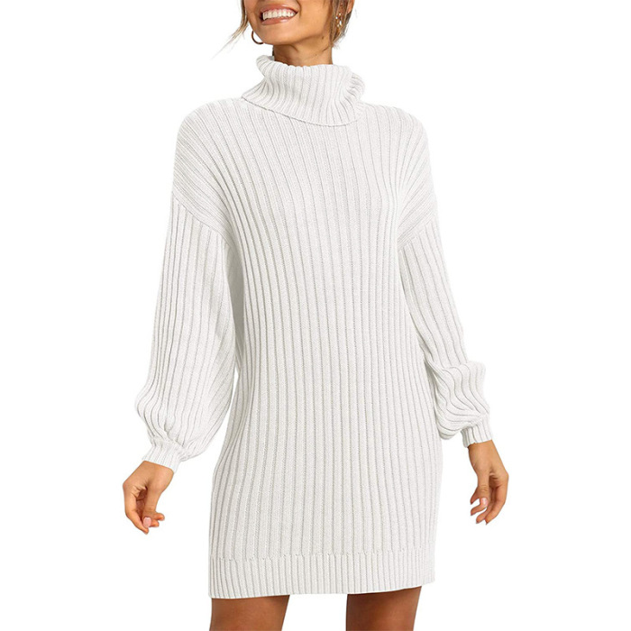 2021 Winter New Fashion Women's High Neck Mid-length Sweater Sweater Dress