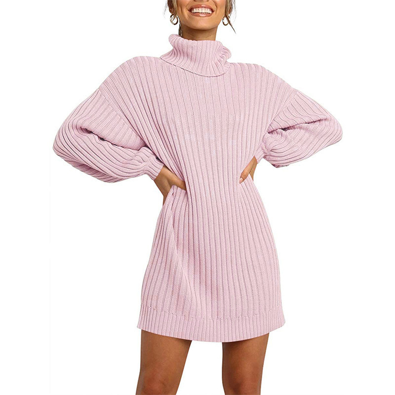 2021 Winter New Fashion Women's High Neck Mid-length Sweater Sweater Dress