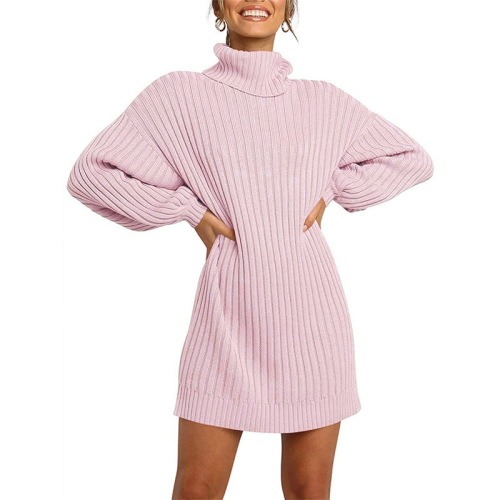 2021 Winter New Fashion Women's High Neck Mid-length Sweater Sweater Dress