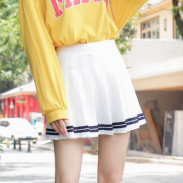 Pleated Skirts Womens 2021 Summer High Waist Short Mini A Line Skirt School Uniform Girls Harajuku Black White Pink Blue