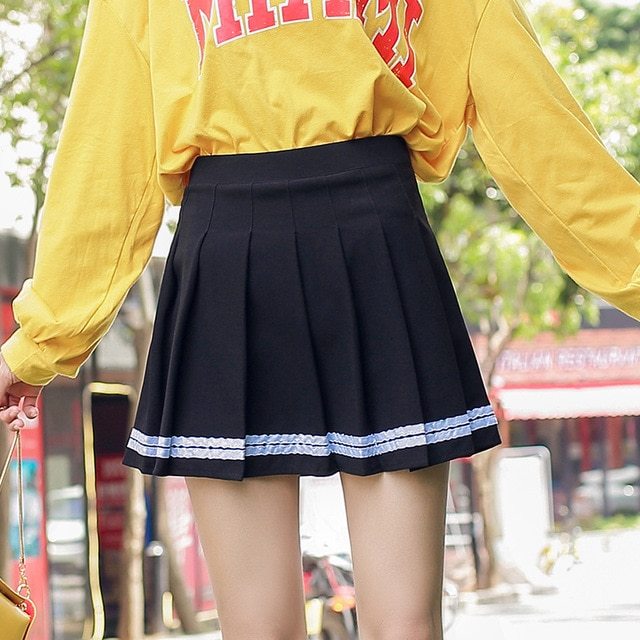 Pleated Skirts Womens 2021 Summer High Waist Short Mini A Line Skirt School Uniform Girls Harajuku Black White Pink Blue
