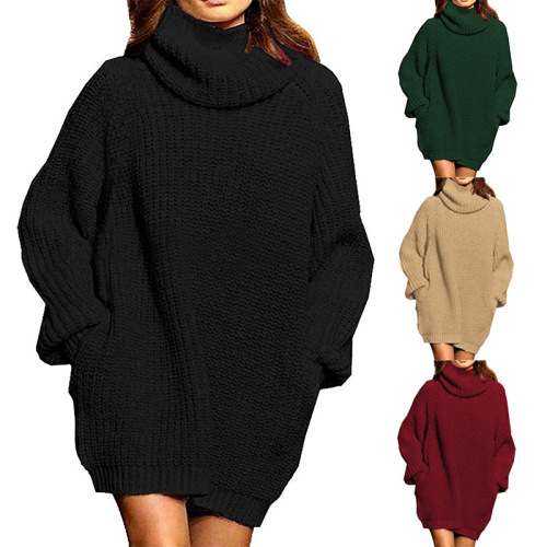 2021 Fashion Warm Dress High Neck Long Sleeve Loose Style Multi-Color Women Sweater