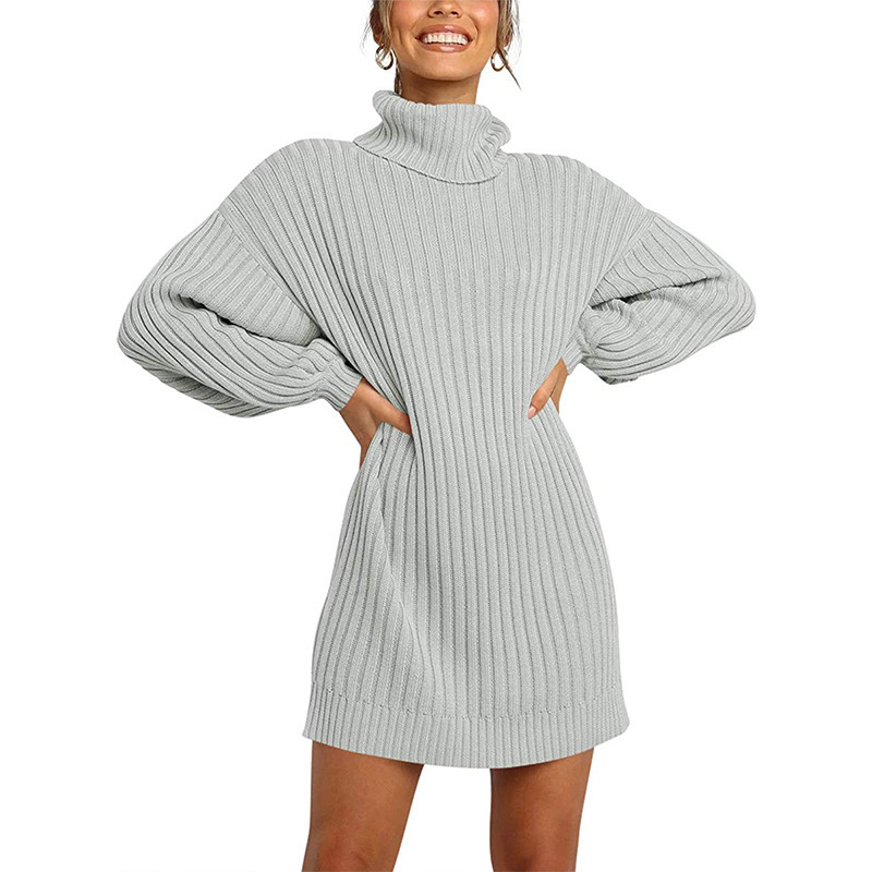 2021 Winter New Fashion Women's High Neck Mid-length Sweater Sweater Dress
