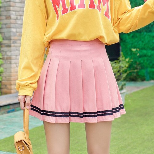 Pleated Skirts Womens 2021 Summer High Waist Short Mini A Line Skirt School Uniform Girls Harajuku Black White Pink Blue
