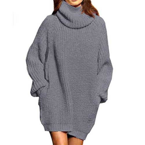 2021 Fashion Warm Dress High Neck Long Sleeve Loose Style Multi-Color Women Sweater