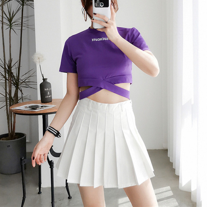 2021 New Pleated Skirt Short Skirt Anti-glare High Waist College Style A-line Skirt