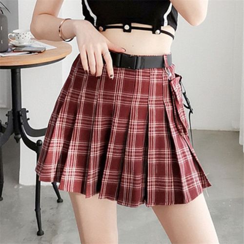 Plaid A-line Skirt Spring and Summer Students High Waist Japanese Overalls Skirt Ins Pleated Skirt