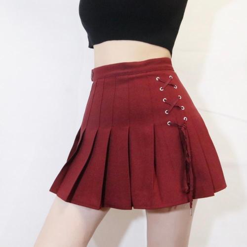 Women Lace Up Front Fashion Preppy Style High Waist Pleated Skirt Wind Cosplay Skirt Kawaii Female Mini Skirts Short Under It