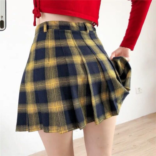 Female Japanese Kawaii Skirt Women Student School Uniform Sailor Skirts Above Knee Empire Summer Casual Plaid Sweeblack Pleated