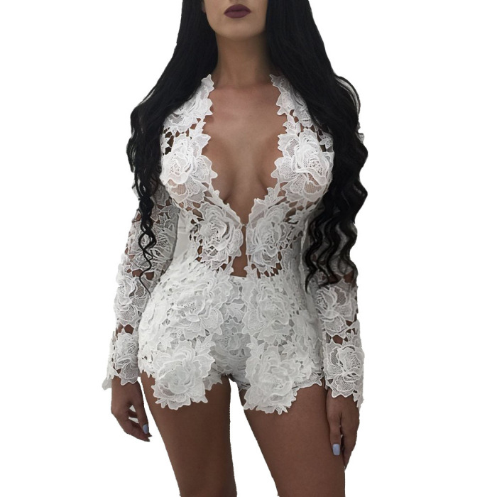 Women Lace V-Neck Long Sleeve Women Club Wear Sexy Shorts Two Pieces Outfit Red Pink White Black S-XXL