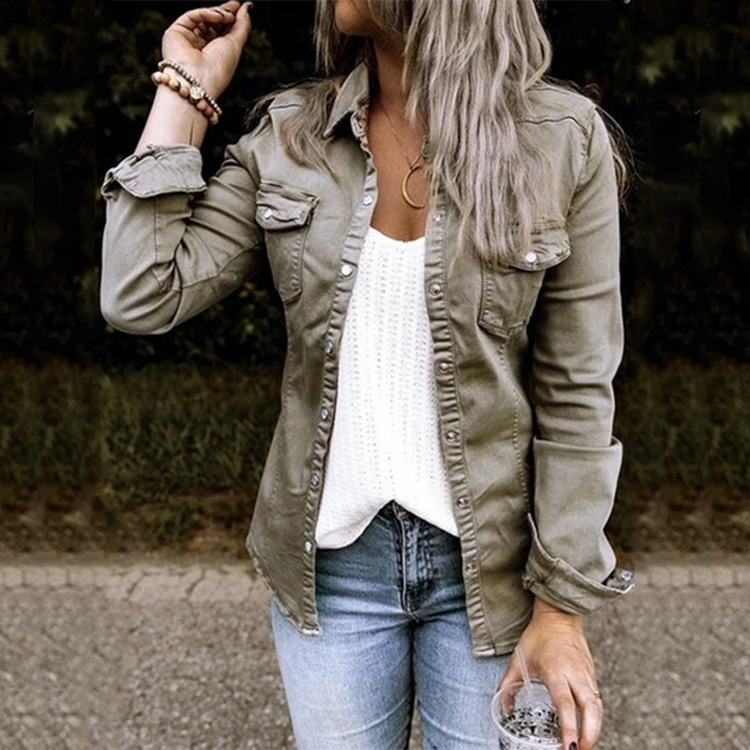 Women T-Shirt Fashion Dress Multi Color Jean Jacket Long Sleeve Ladies Top Coat S-2XL