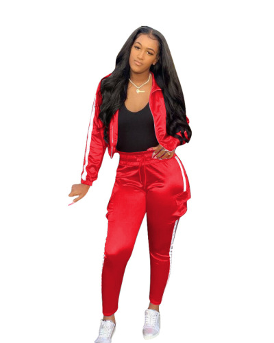 Women Casual Street Style Sporty Two Piece Set Pink Red Gray Rose Red Purple S-2XL
