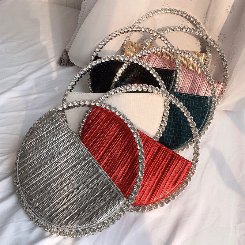 Women Fashion Party Round Handbag White Black Red Green Silver