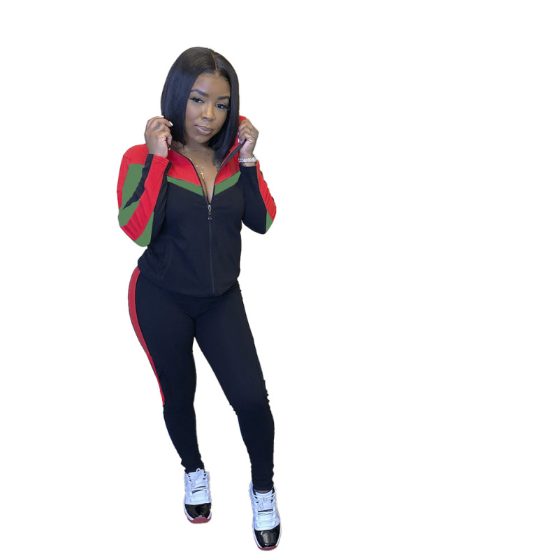 Women Fashion Colorblock Street Style Two Piece Set S-XL