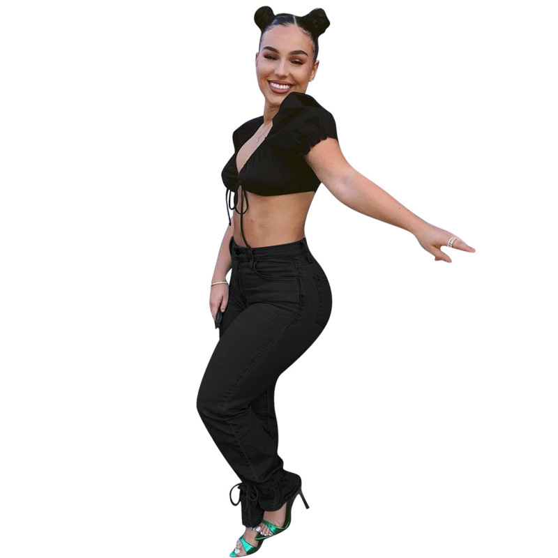 Women Fashion Casual Jean Long Pants Black Blue Camouflage S-2XL