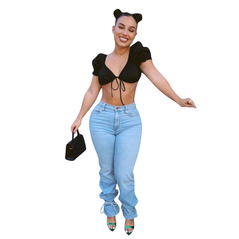 Women Fashion Casual Jean Long Pants Black Blue Camouflage S-2XL