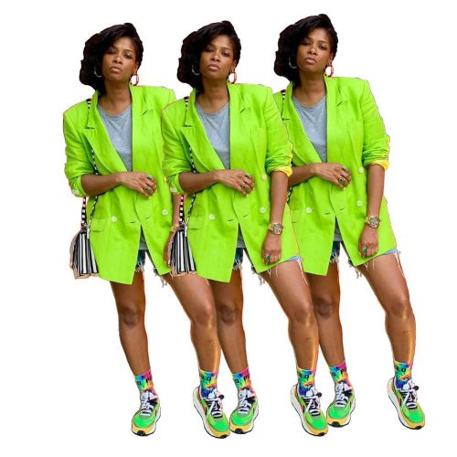 Fashion Women V-Neck Long Sleeve Fluorescent Green Suit S-XL