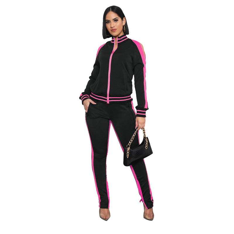 Fashion Short Sleeve Zipper Long Sleeve Active Wear Two pieces Outfit Black Yellow White Rose Red S-XXL