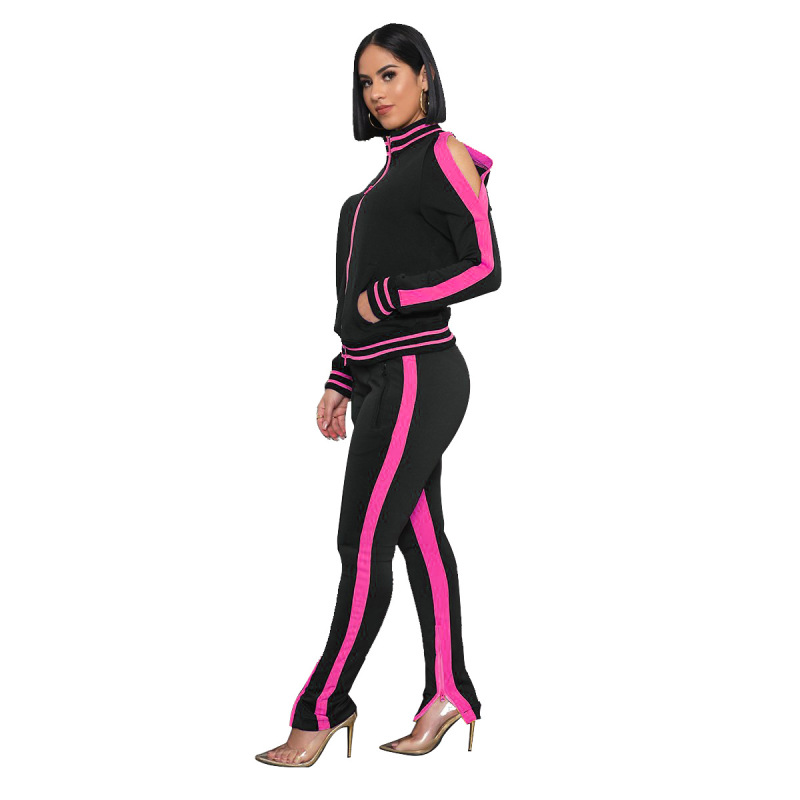 Fashion Short Sleeve Zipper Long Sleeve Active Wear Two pieces Outfit Black Yellow White Rose Red S-XXL