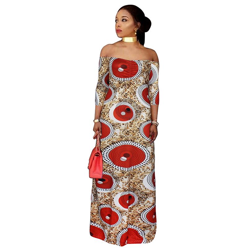Women Print V-Neck One Shoulder Long Sleeves One Piece Dress Red Blue L-5XL