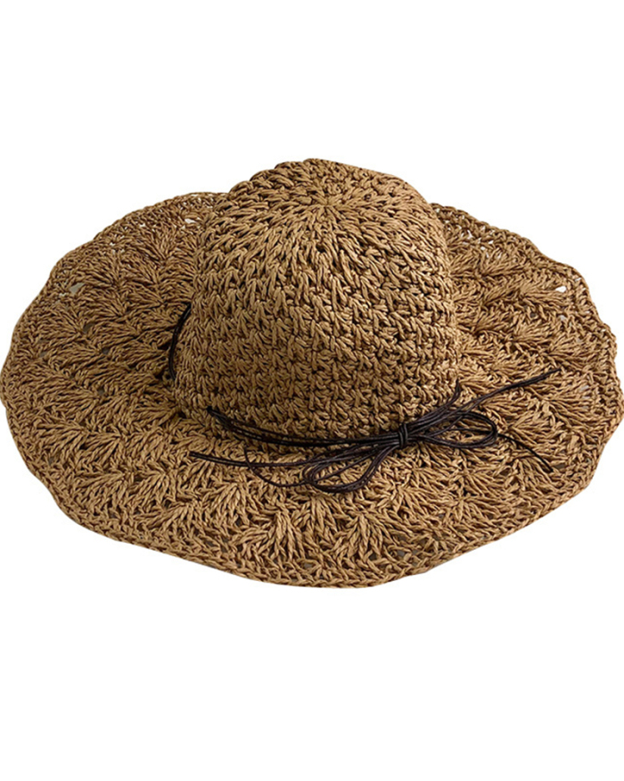Female Hat Summer Big Brim Woven Straw Hat Beach Small Fresh and Foldable Vacation Sunshade Sun Hat