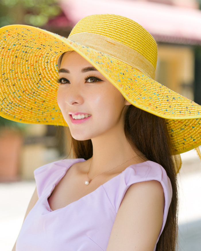 Beach Straw Hat Women Summer Beach Big Brim Sunscreen Sunshade Travel All-match Big-edge Sandal Hat Sun Hat