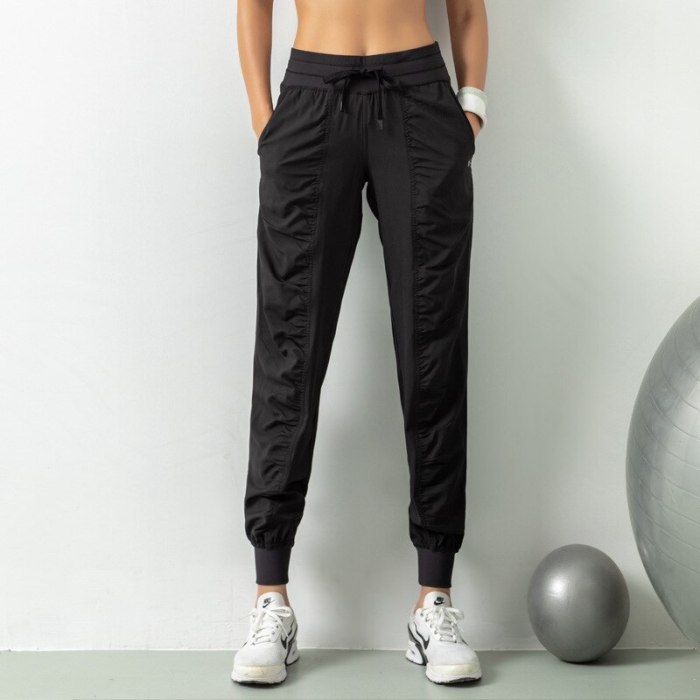 Hot Sell Women's Lightweight Joggers Pants With Pockets Drawstring Workout Yoga Running Pants Elastic Waist Wrinkle Front 2XL