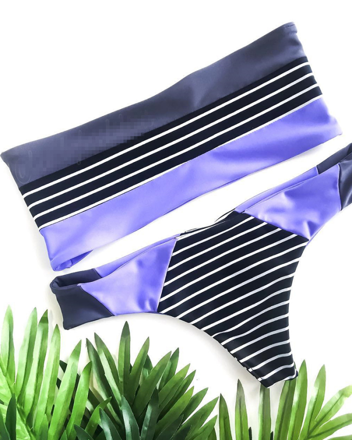 Woman Stripe Printed Bikini Sexy Two-piece Swimsuit S-XL