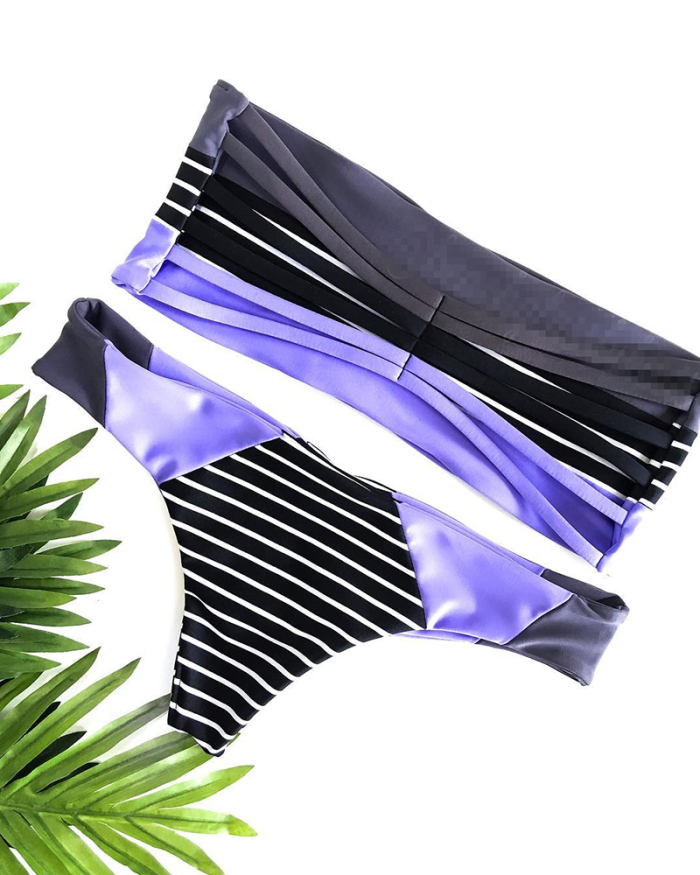 Woman Stripe Printed Bikini Sexy Two-piece Swimsuit S-XL