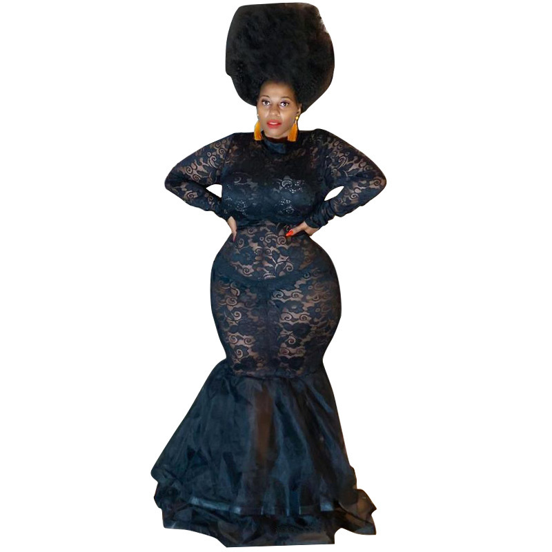 Lady Sexy Hollow Out See Through One Piece Dress Black L-4XL 