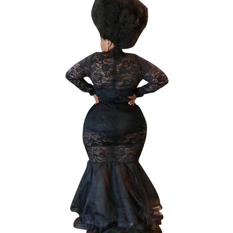Lady Sexy Hollow Out See Through One Piece Dress Black L-4XL 