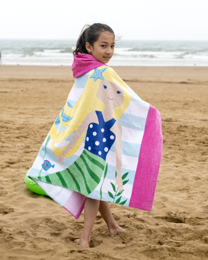 2021 Newest Beach Cover Ups Baby Soft Cartoon Hooded Towel Children Swim Beach Bath Wear Kids Bathrobe