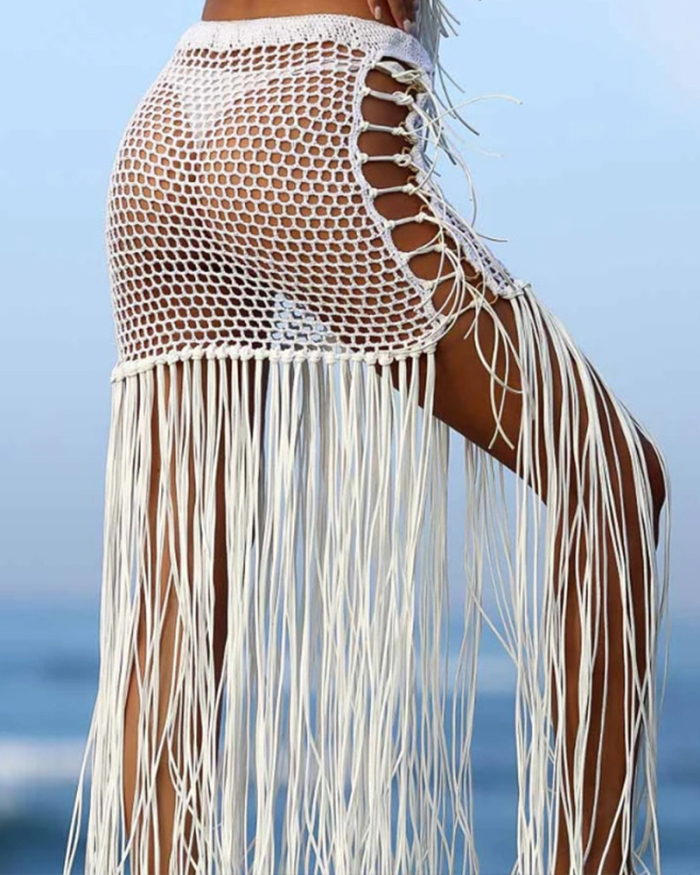 2021 New Sunscreen Hand Crocheted Bag Hip Skirt Bohemian Style Hand Hook Hollow Long Fringed Skirt