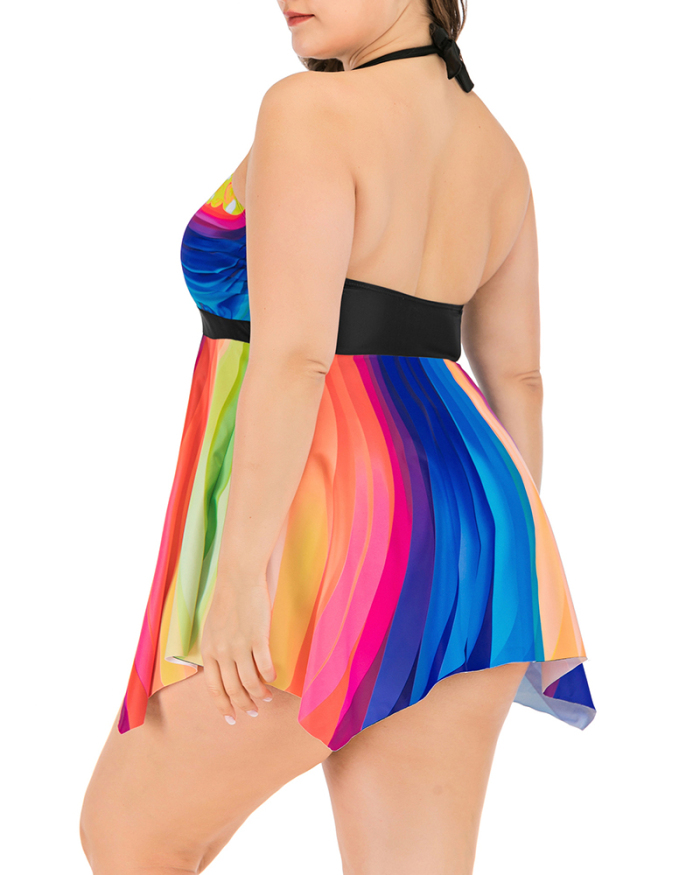 Hot Sale Women Conservative Printed Plus Size Swimsuit L-5XL