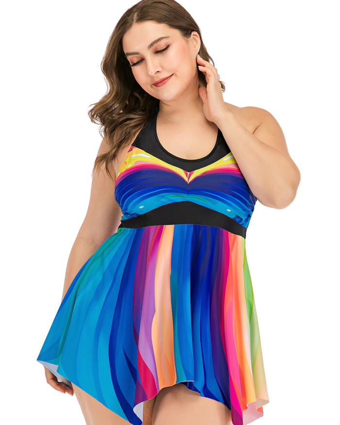 Hot Sale Women Conservative Printed Plus Size Swimsuit L-5XL