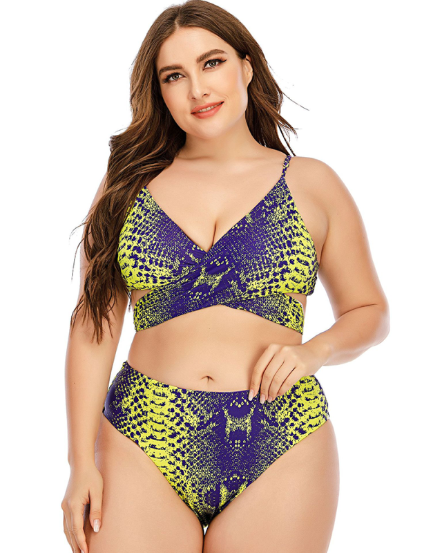 Women Printing Cross Strappy Two Piece Swimwear L-4XL